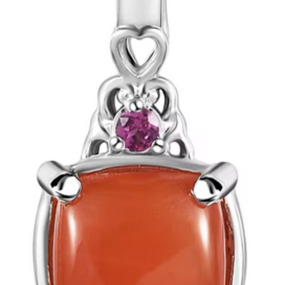 Peach MOONSTONE Ring + Pendant Necklace 925 Beautiful Set - Picture 4 of 6